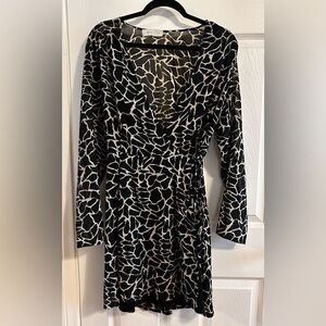 Wayf Black & White Long Sleeve Wrap-Style Dress